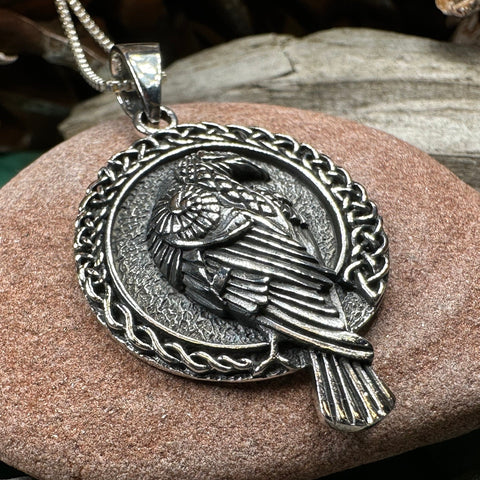Load image into Gallery viewer, Raven Necklace, Bird Jewelry, Celtic Pendant, Silver Bird Pendant, Animal Jewelry, Pagan Jewelry, Nature Lover, Poe Jewelry, Gothic Jewelry
