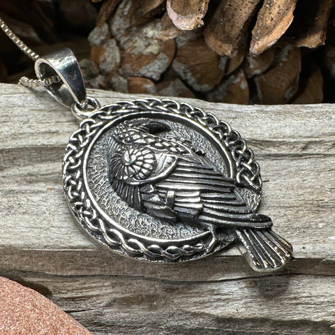 Load image into Gallery viewer, Raven Necklace, Bird Jewelry, Celtic Pendant, Silver Bird Pendant, Animal Jewelry, Pagan Jewelry, Nature Lover, Poe Jewelry, Gothic Jewelry
