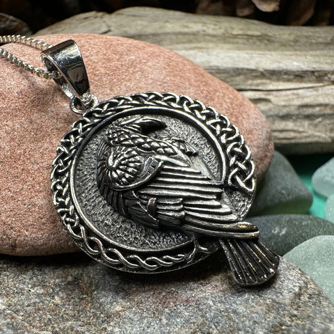 Load image into Gallery viewer, Raven Necklace, Bird Jewelry, Celtic Pendant, Silver Bird Pendant, Animal Jewelry, Pagan Jewelry, Nature Lover, Poe Jewelry, Gothic Jewelry
