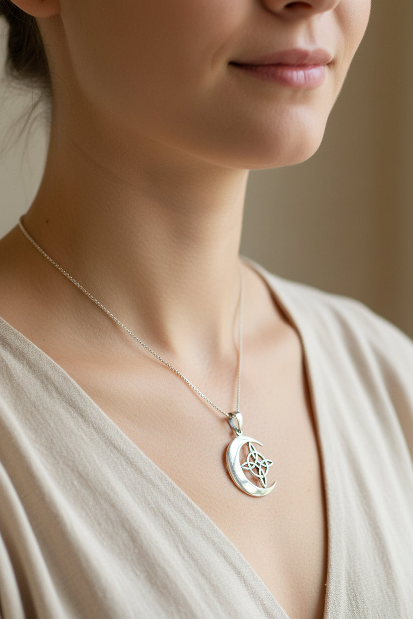 Moon Necklace, Celtic Jewelry, Celestial Jewelry, Wiccan Jewelry, Star Jewelry, Crescent Moon, Anniversary Gift, Pagan Jewelry, Mom Gift