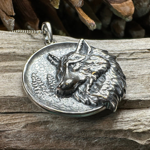 Load image into Gallery viewer, Wolf Necklace, Crescent Moon Jewelry, Norse Jewelry, Pagan Jewelry, Viking Jewelry, Celtic Knot Pendant, Animal Jewelry, Direwolf Jewelry
