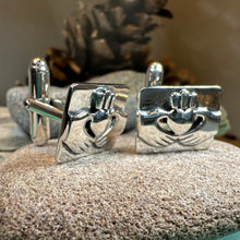 Load image into Gallery viewer, Claddagh Cuff Links, Irish Jewelry, Mens Celtic Jewelry, Silver Gift for Him, Dad Gift, Groom Gift, Dad Gift, Graduation Gift, Brother Gift
