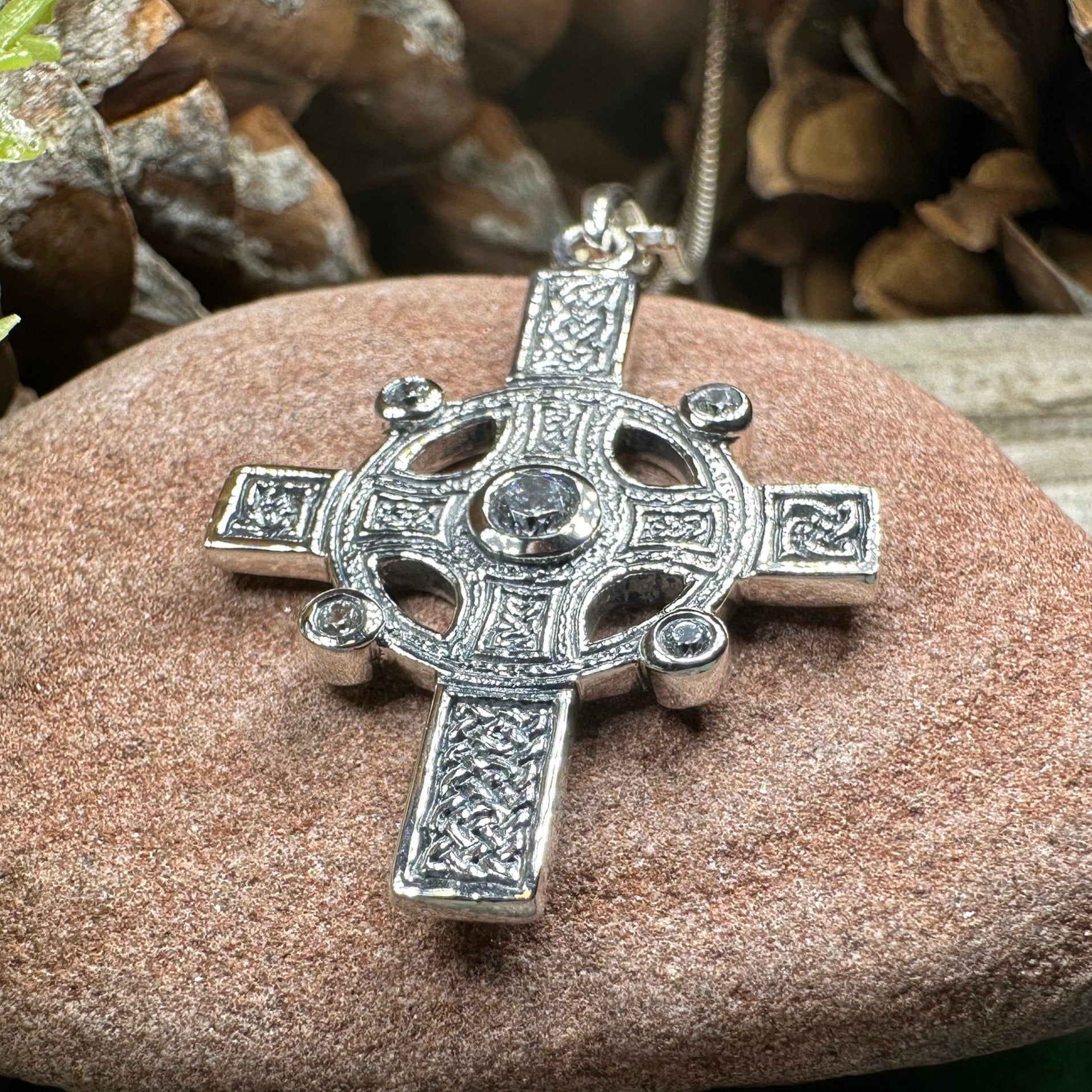 Celtic Cross Necklace, Scottish Jewelry, Diamond Cross Pendant, First Communion Cross, Christian Jewelry, Religious Jewelry, Scotland Gift