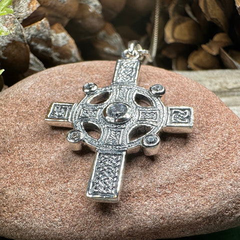 Load image into Gallery viewer, Celtic Cross Necklace, Scottish Jewelry, Diamond Cross Pendant, First Communion Cross, Christian Jewelry, Religious Jewelry, Scotland Gift
