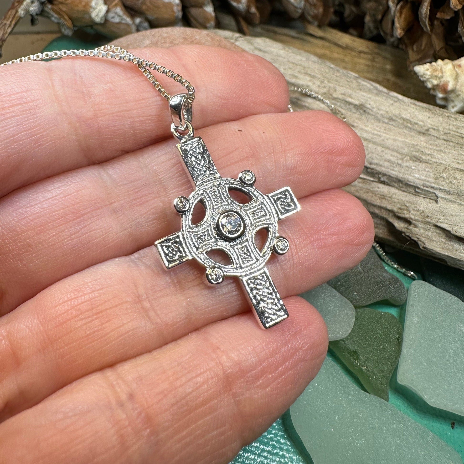Celtic Cross Necklace, Scottish Jewelry, Diamond Cross Pendant, First Communion Cross, Christian Jewelry, Religious Jewelry, Scotland Gift
