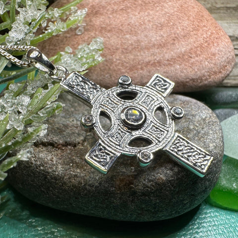 Load image into Gallery viewer, Celtic Cross Necklace, Scottish Jewelry, Diamond Cross Pendant, First Communion Cross, Christian Jewelry, Religious Jewelry, Scotland Gift
