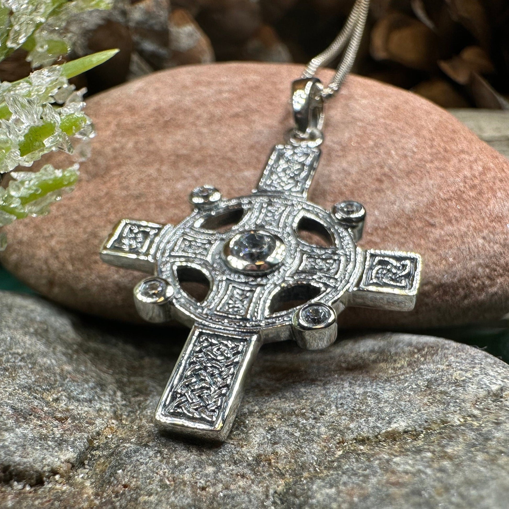 Celtic Cross Necklace, Scottish Jewelry, Diamond Cross Pendant, First Communion Cross, Christian Jewelry, Religious Jewelry, Scotland Gift