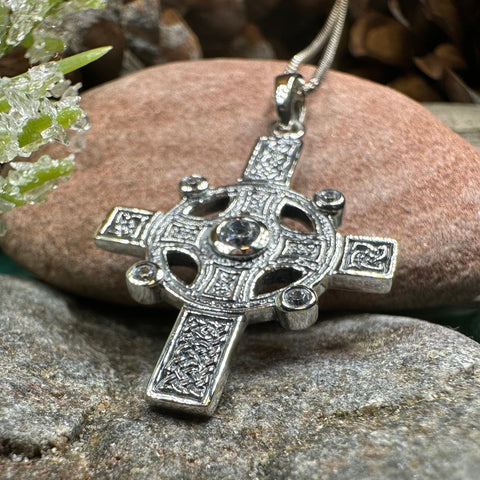 Load image into Gallery viewer, Celtic Cross Necklace, Scottish Jewelry, Diamond Cross Pendant, First Communion Cross, Christian Jewelry, Religious Jewelry, Scotland Gift
