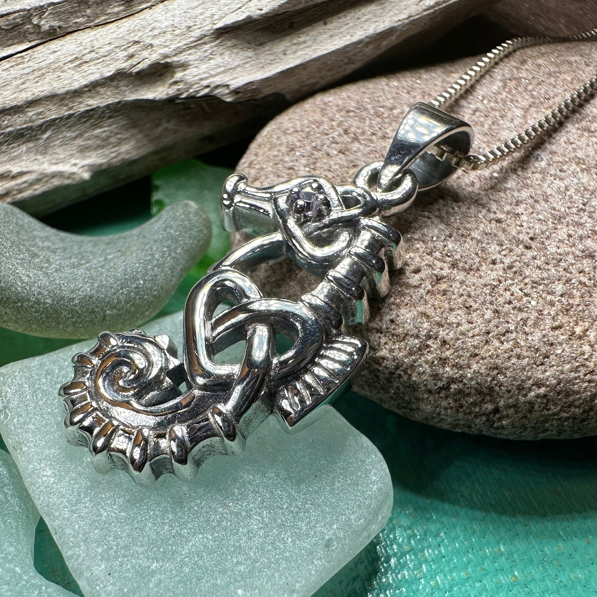 Seahorse Necklace, Celtic Jewelry, Nautical Pendant, Irish Jewelry, Celtic Knot Jewelry, Scottish Gift, Anniversary Gift, Ocean Jewelry