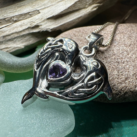 Load image into Gallery viewer, Dolphin Necklace, Celtic Jewelry, Irish Pendant, Ocean Lover Jewelry, Beach Jewelry, Fish Necklace, Nautical Jewelry, Sea Jewelry, Mom Gift
