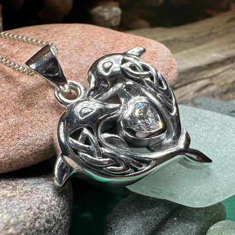 Load image into Gallery viewer, Dolphin Necklace, Celtic Jewelry, Irish Pendant, Ocean Lover Jewelry, Beach Jewelry, Fish Necklace, Nautical Jewelry, Sea Jewelry, Mom Gift
