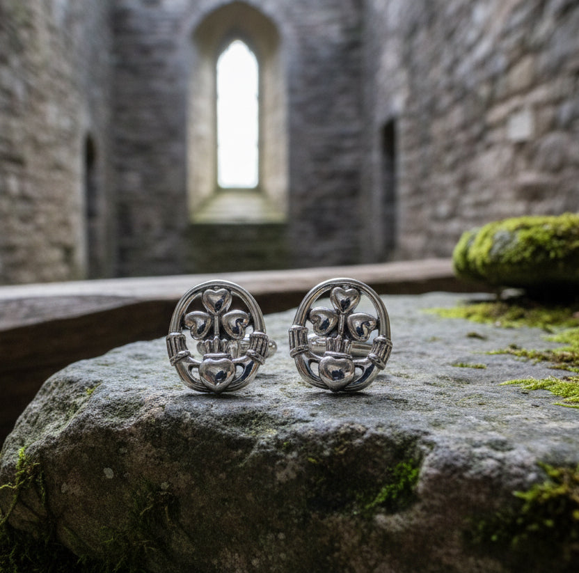 Claddagh Cuff Links, Irish Jewelry, Mens Celtic Jewelry, Silver Gift for Him, Dad Gift, Groom Gift, Dad Gift, Graduation Gift, Shamrock Gift