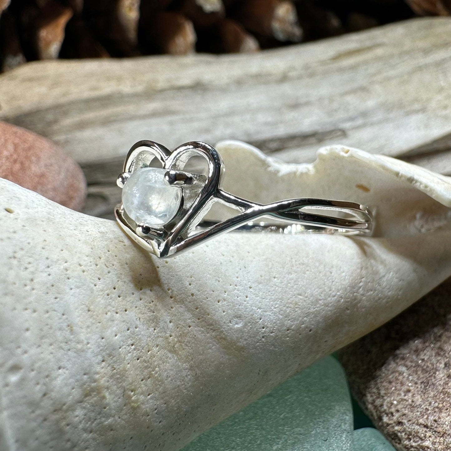 Moonstone Ring, Celtic Heart Ring, Boho Statement Ring, Promise Ring, Anniversary Gift, Celtic Knot Ring, Irish Ring, Mom Gift, Wife Gift