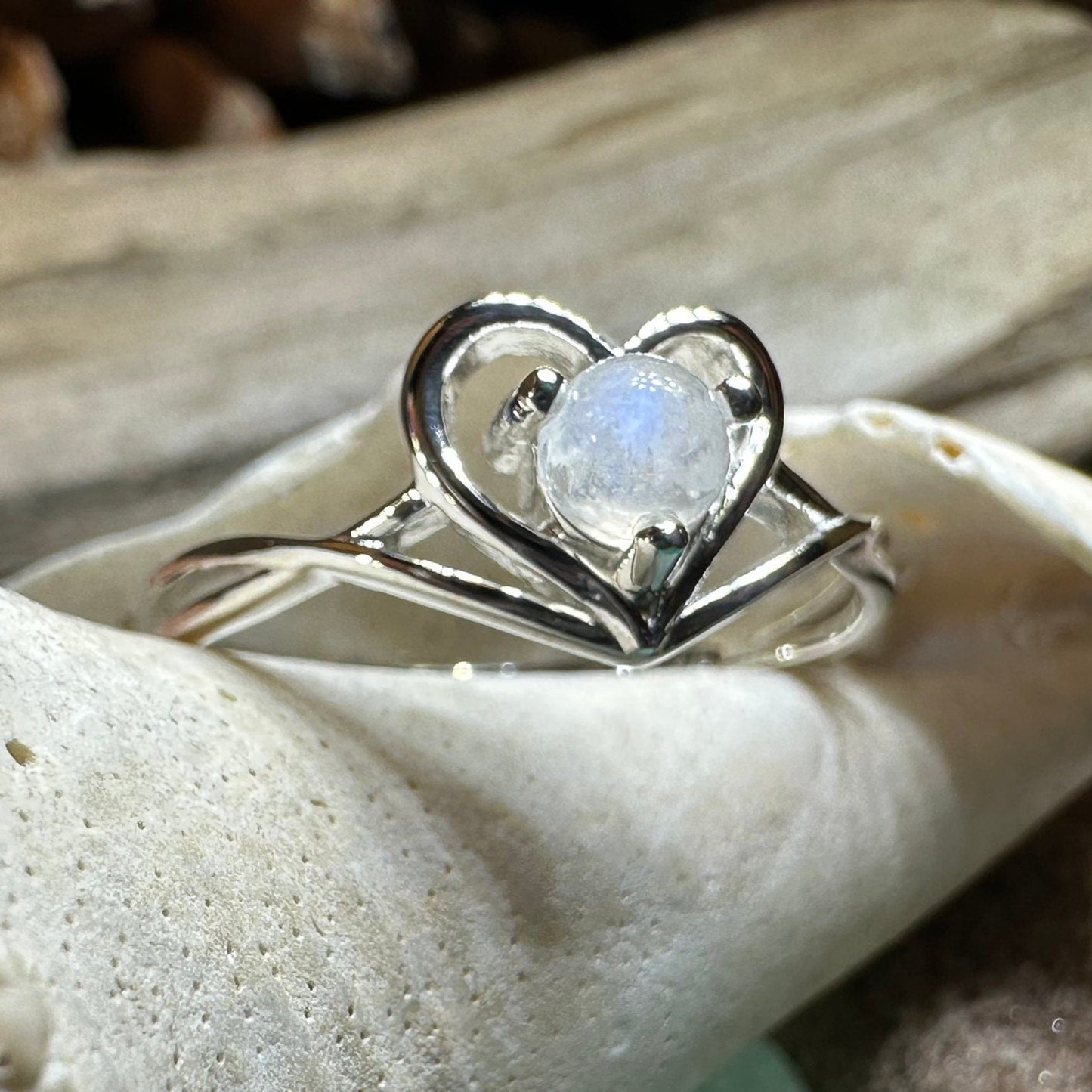 Moonstone Ring, Celtic Heart Ring, Boho Statement Ring, Promise Ring, Anniversary Gift, Celtic Knot Ring, Irish Ring, Mom Gift, Wife Gift