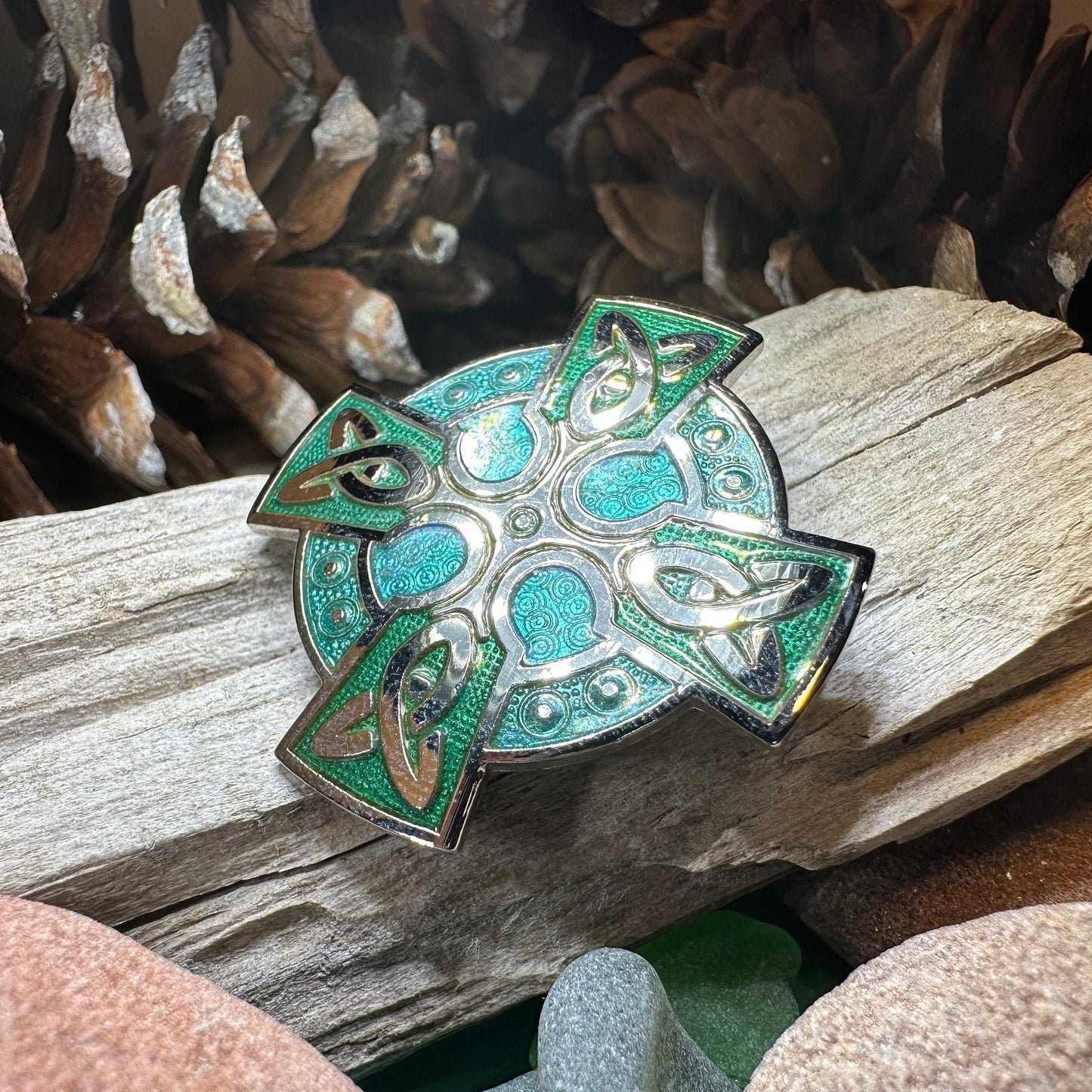 Celtic Cross Brooch, Cross Jewelry, Celtic Brooch, First Communion Gift, Green Enamel Pin, Irish Cross Jewelry, Cross Pin, Religious Jewelry