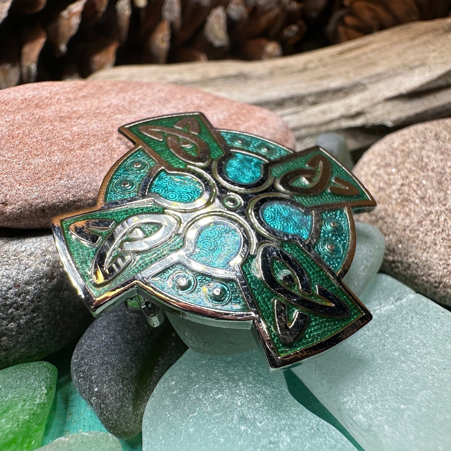 Celtic Cross Brooch, Cross Jewelry, Celtic Brooch, First Communion Gift, Green Enamel Pin, Irish Cross Jewelry, Cross Pin, Religious Jewelry