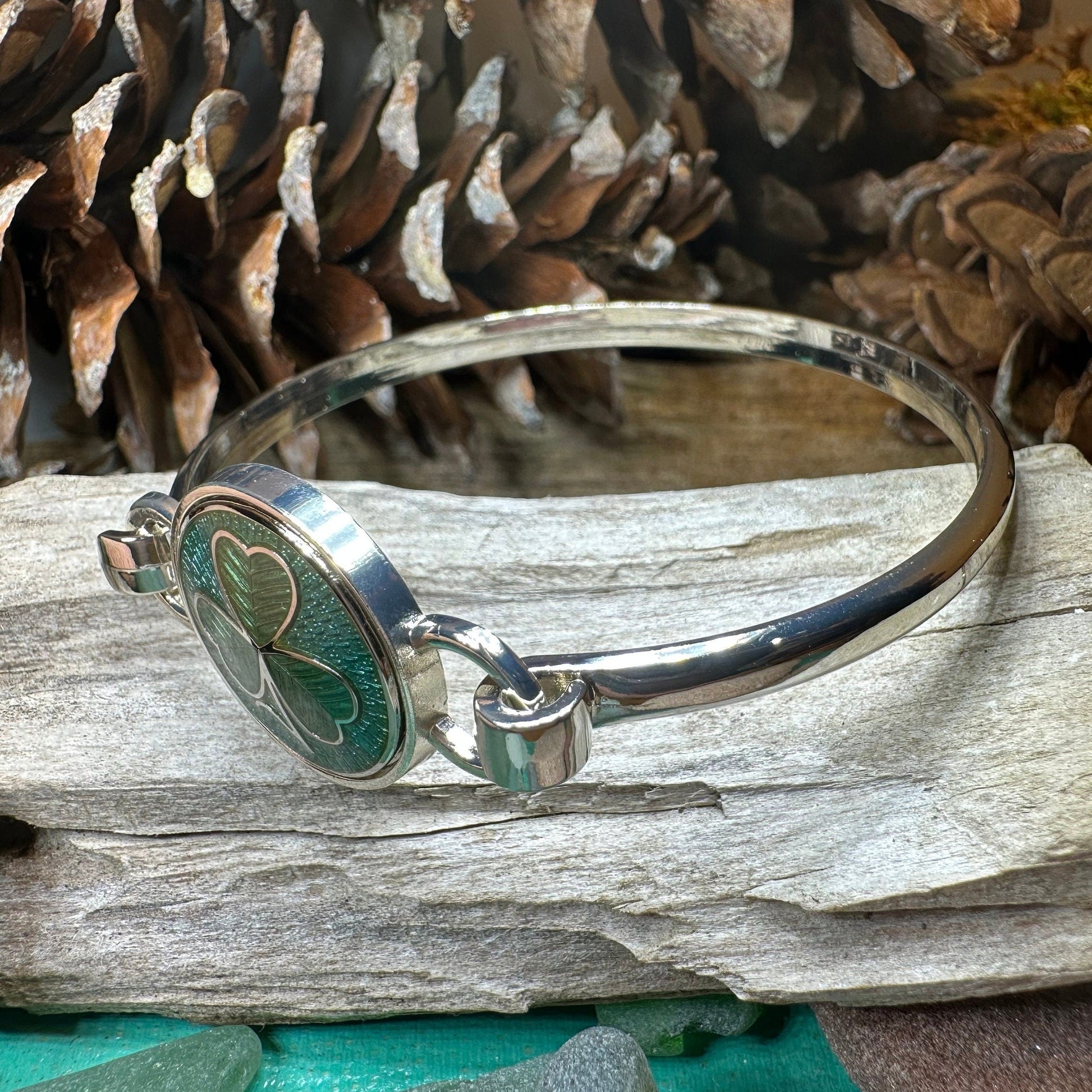 Shamrock Bracelet, Celtic Jewelry, Irish Jewelry, Bangle Bracelet, Clover Jewelry, Ireland Jewelry, Wife Gift, Irish Shamrock Bangle