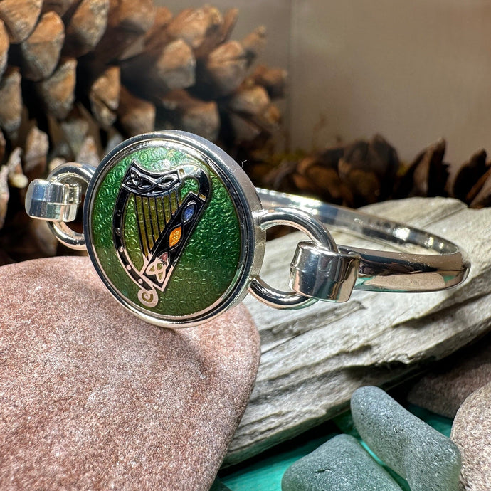 Celtic Harp Bracelet, Celtic Jewelry, Irish Jewelry, Bangle Bracelet, Scotland Jewelry, Ireland Jewelry, Wife Gift, Irish Harp Bangle