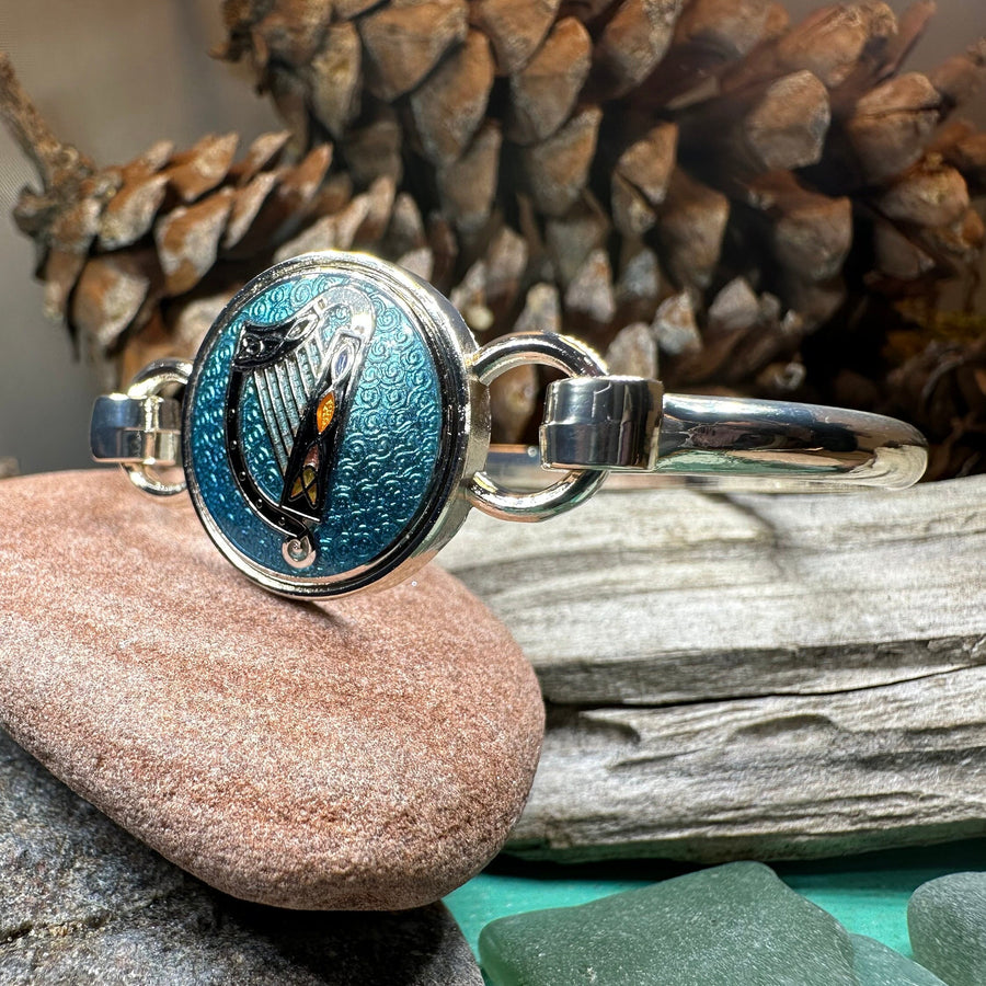 Celtic Harp Bracelet, Celtic Jewelry, Irish Jewelry, Bangle Bracelet, Scotland Jewelry, Ireland Jewelry, Wife Gift, Irish Harp Bangle