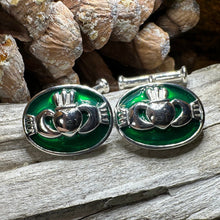 Load image into Gallery viewer, Claddagh Cuff Links, Irish Jewelry, Mens Celtic Jewelry, Silver Gift for Him, Dad Gift, Groom Gift, Dad Gift, Graduation Gift, Brother Gift
