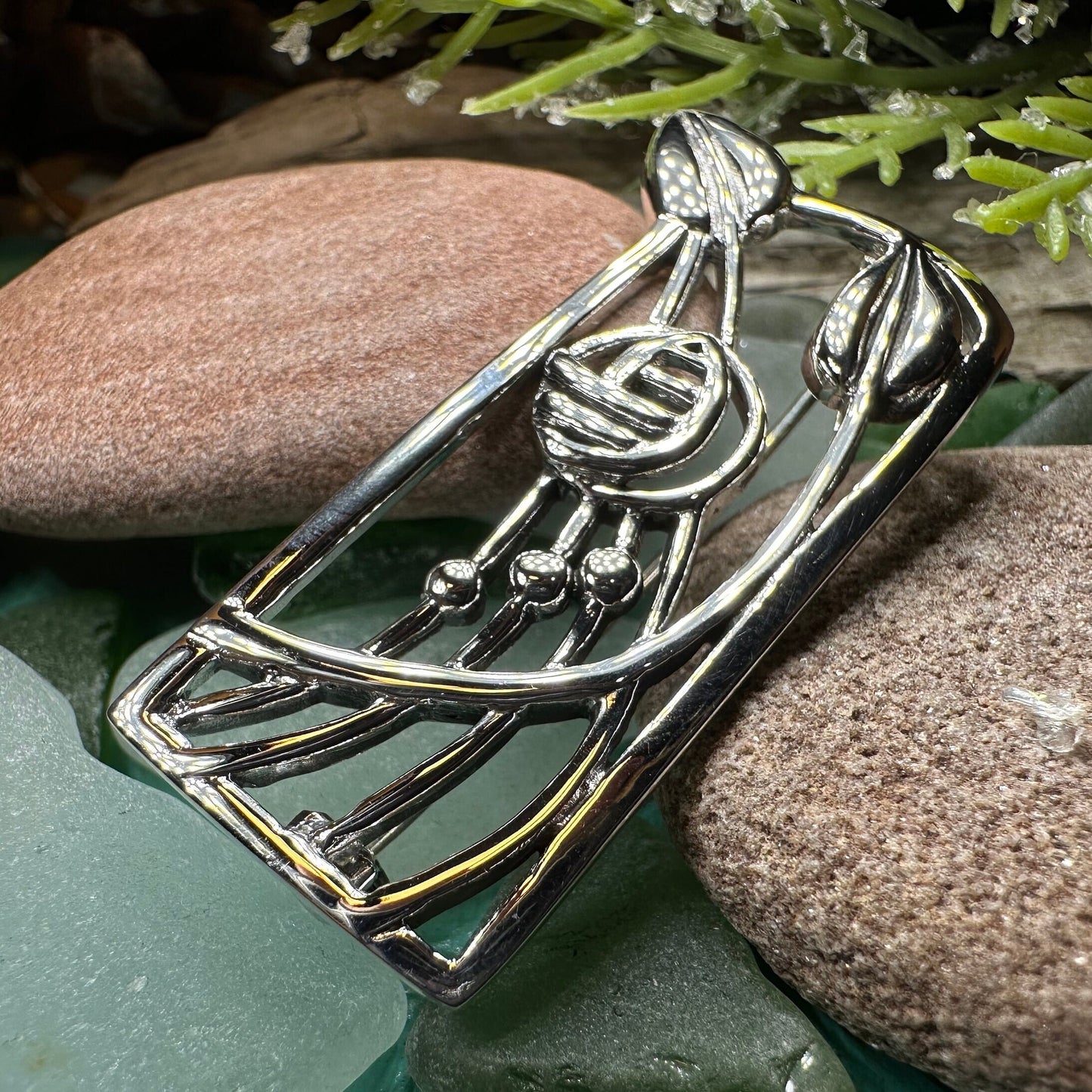 Mackintosh Roses Brooch, Scotland Jewelry, Mackintosh Jewelry, Celtic Pin, Scarf Pin, Scottish Silver Brooch, Mom Gift, Graduation Gift