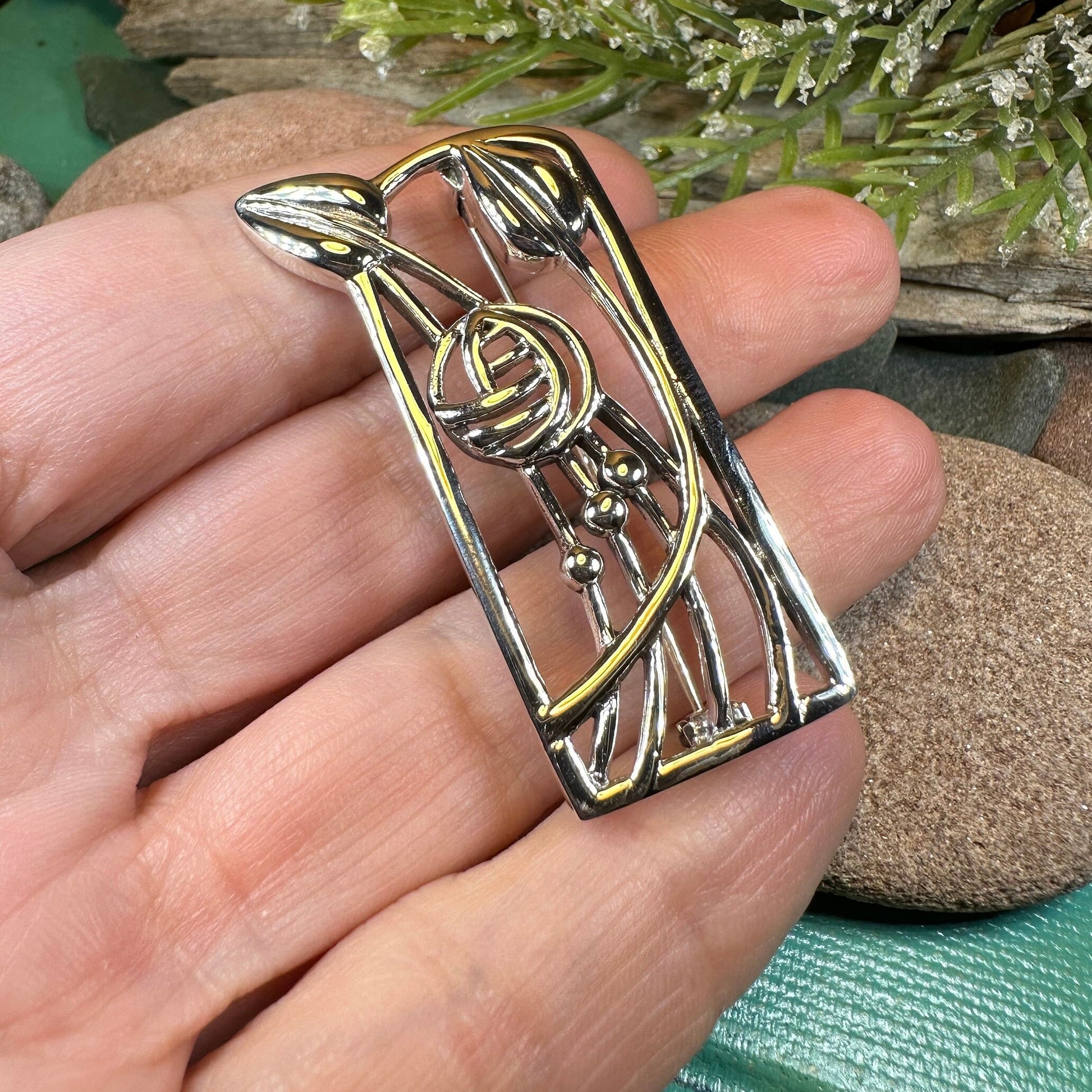 Mackintosh Roses Brooch, Scotland Jewelry, Mackintosh Jewelry, Celtic Pin, Scarf Pin, Scottish Silver Brooch, Mom Gift, Graduation Gift