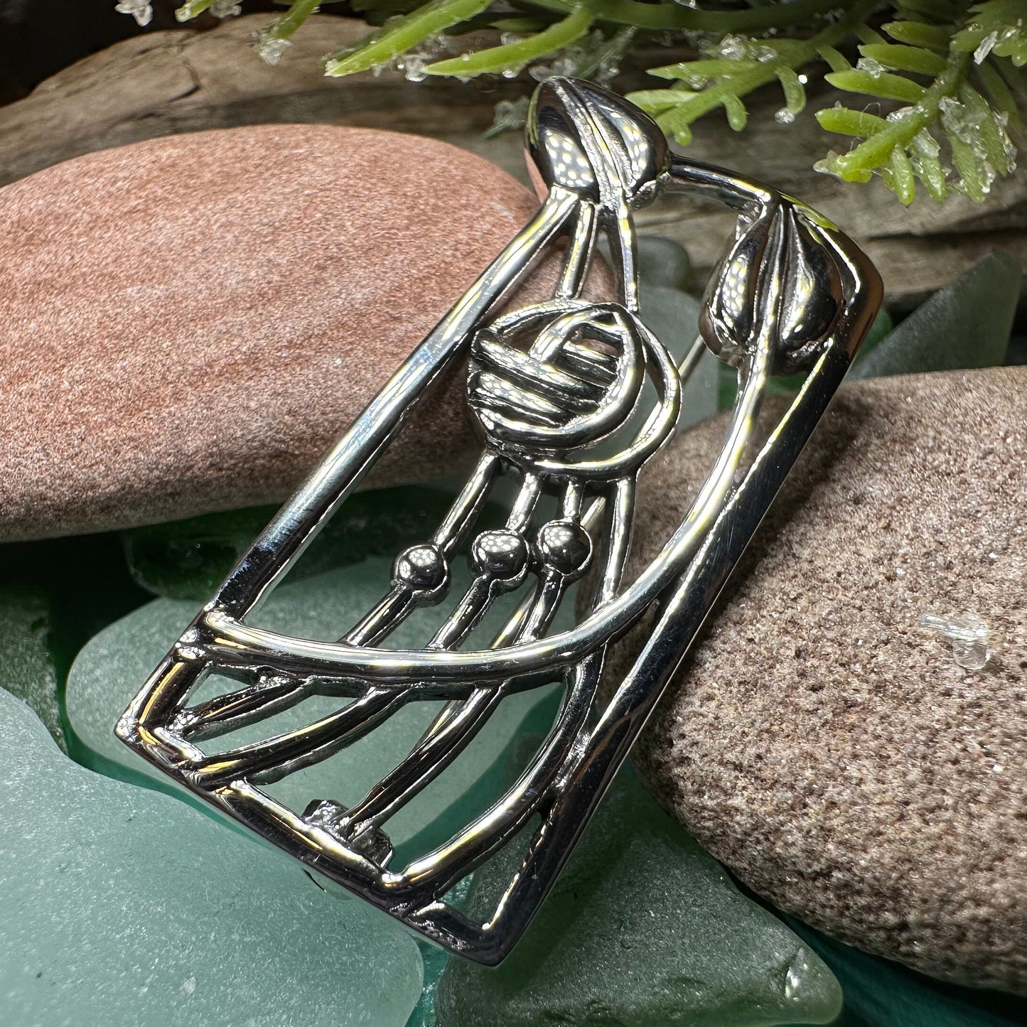 Mackintosh Roses Brooch, Scotland Jewelry, Mackintosh Jewelry, Celtic Pin, Scarf Pin, Scottish Silver Brooch, Mom Gift, Graduation Gift