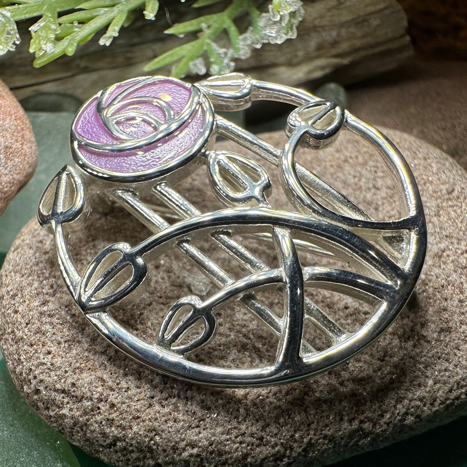 Mackintosh Roses Brooch, Scotland Jewelry, Mackintosh Jewelry, Celtic Pin, Scarf Pin, Scottish Silver Brooch, Mom Gift, Graduation Gift
