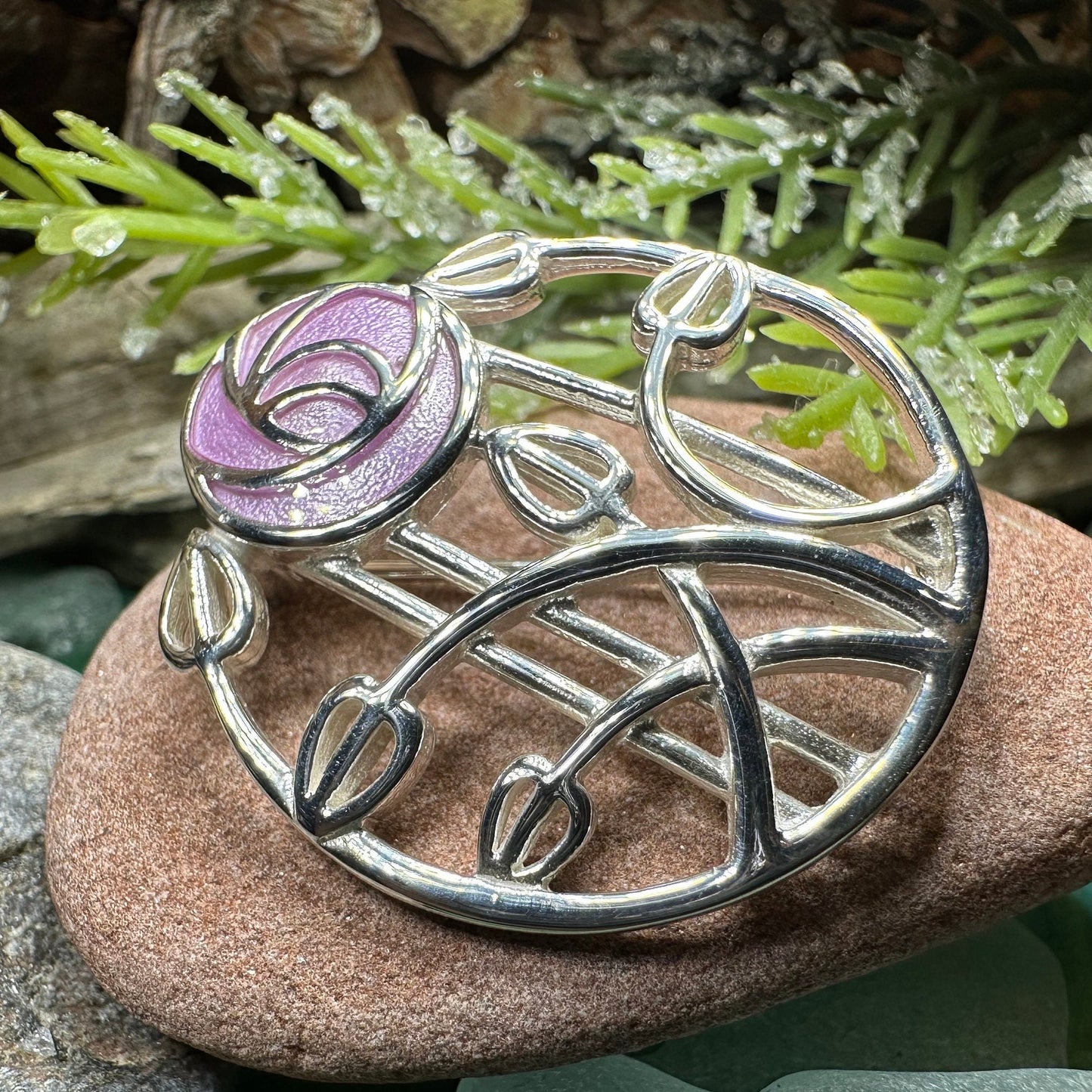 Mackintosh Roses Brooch, Scotland Jewelry, Mackintosh Jewelry, Celtic Pin, Scarf Pin, Scottish Silver Brooch, Mom Gift, Graduation Gift