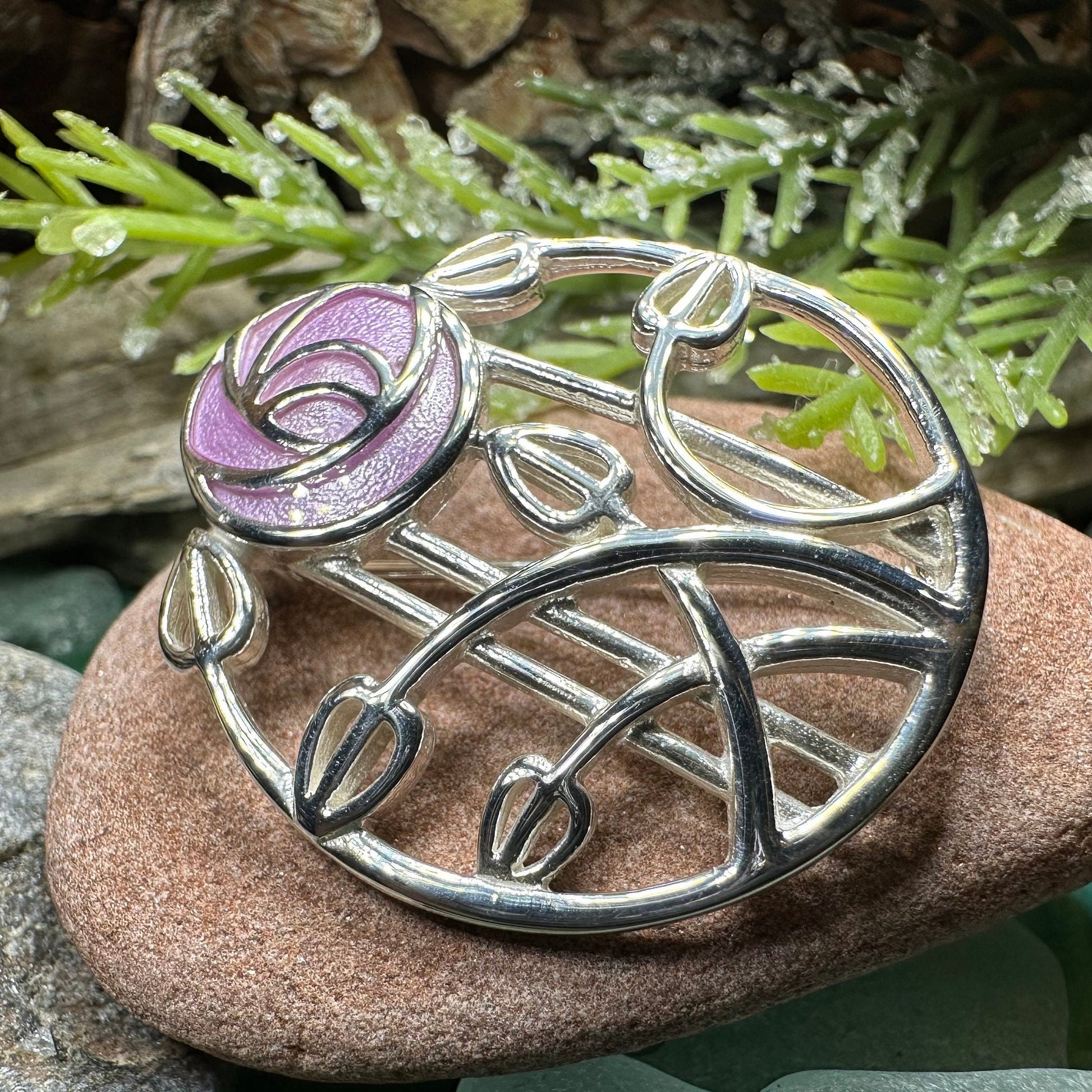 Mackintosh Roses Brooch, Scotland Jewelry, Mackintosh Jewelry, Celtic Pin, Scarf Pin, Scottish Silver Brooch, Mom Gift, Graduation Gift