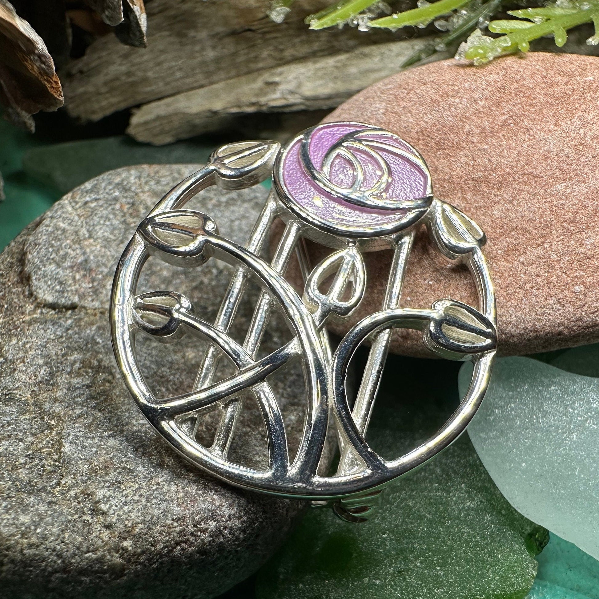 Mackintosh Roses Brooch, Scotland Jewelry, Mackintosh Jewelry, Celtic Pin, Scarf Pin, Scottish Silver Brooch, Mom Gift, Graduation Gift