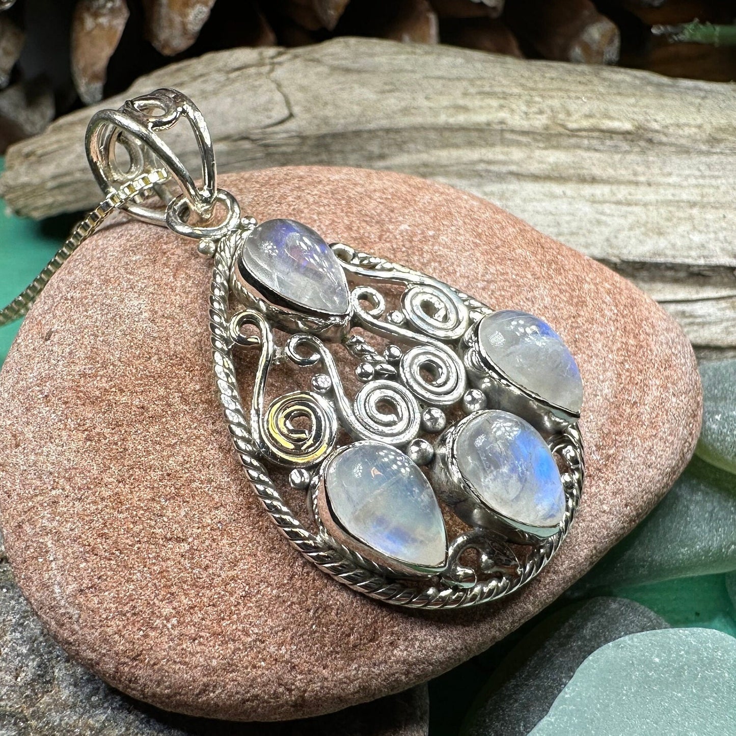 Celtic Spiral Necklace, Moonstone Necklace, Celtic Pendant, Anniversary Gift, Wiccan Jewelry, Pagan Necklace, Wife Gift, Sterling Silver