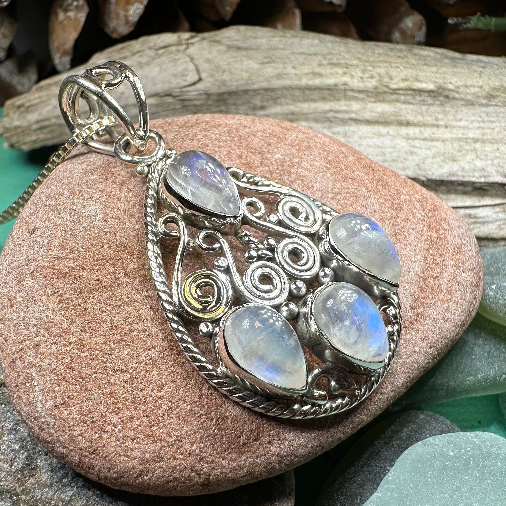 Celtic Spiral Necklace, Moonstone Necklace, Celtic Pendant, Anniversary Gift, Wiccan Jewelry, Pagan Necklace, Wife Gift, Sterling Silver