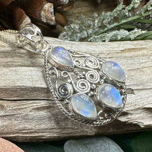 Load image into Gallery viewer, Celtic Spiral Necklace, Moonstone Necklace, Celtic Pendant, Anniversary Gift, Wiccan Jewelry, Pagan Necklace, Wife Gift, Sterling Silver

