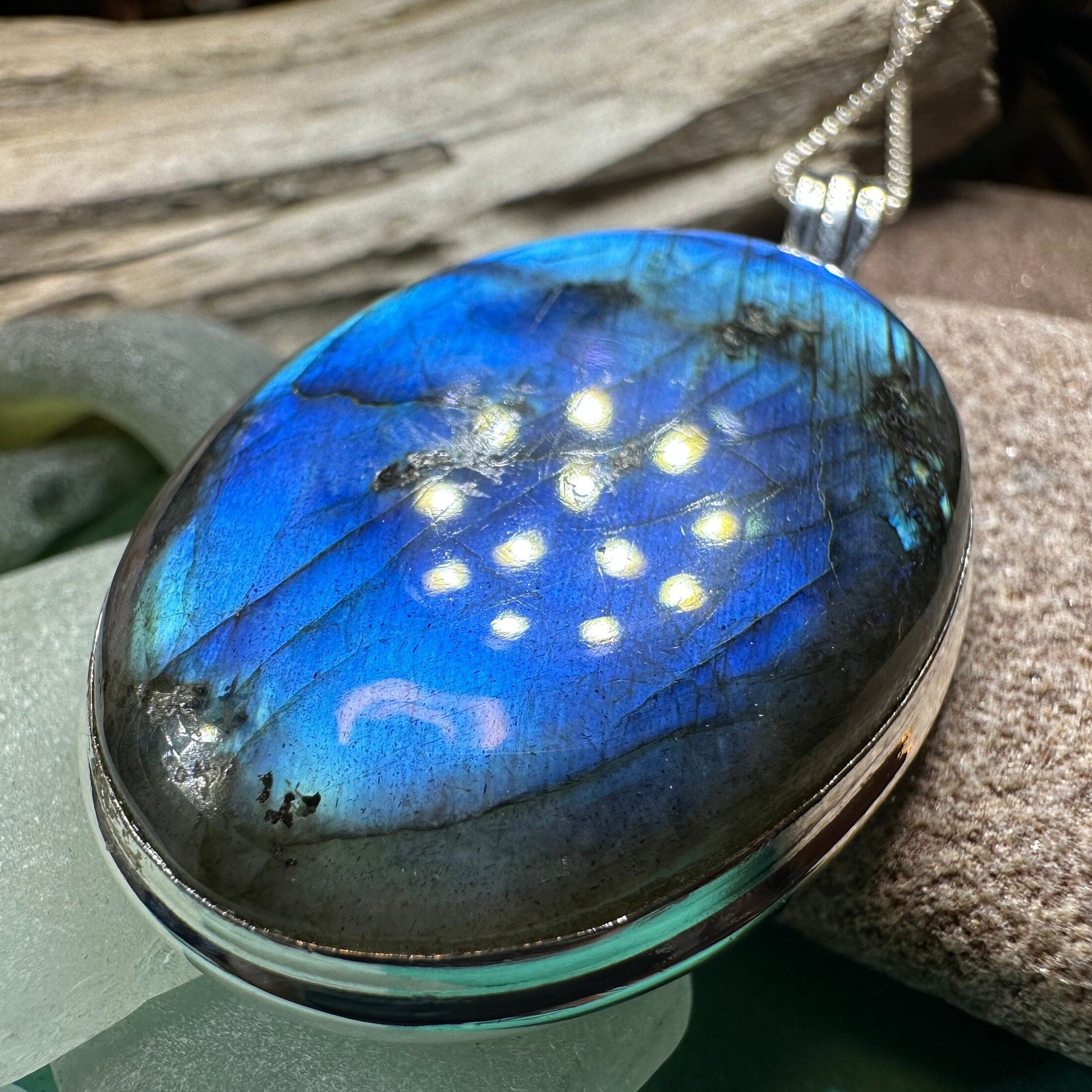 Celtic Night Necklace, Blue Labradorite Pendant, Celtic Jewelry, Anniversary Gift, Silver Wiccan Jewelry, Mom Gift, Large Oval Pendant