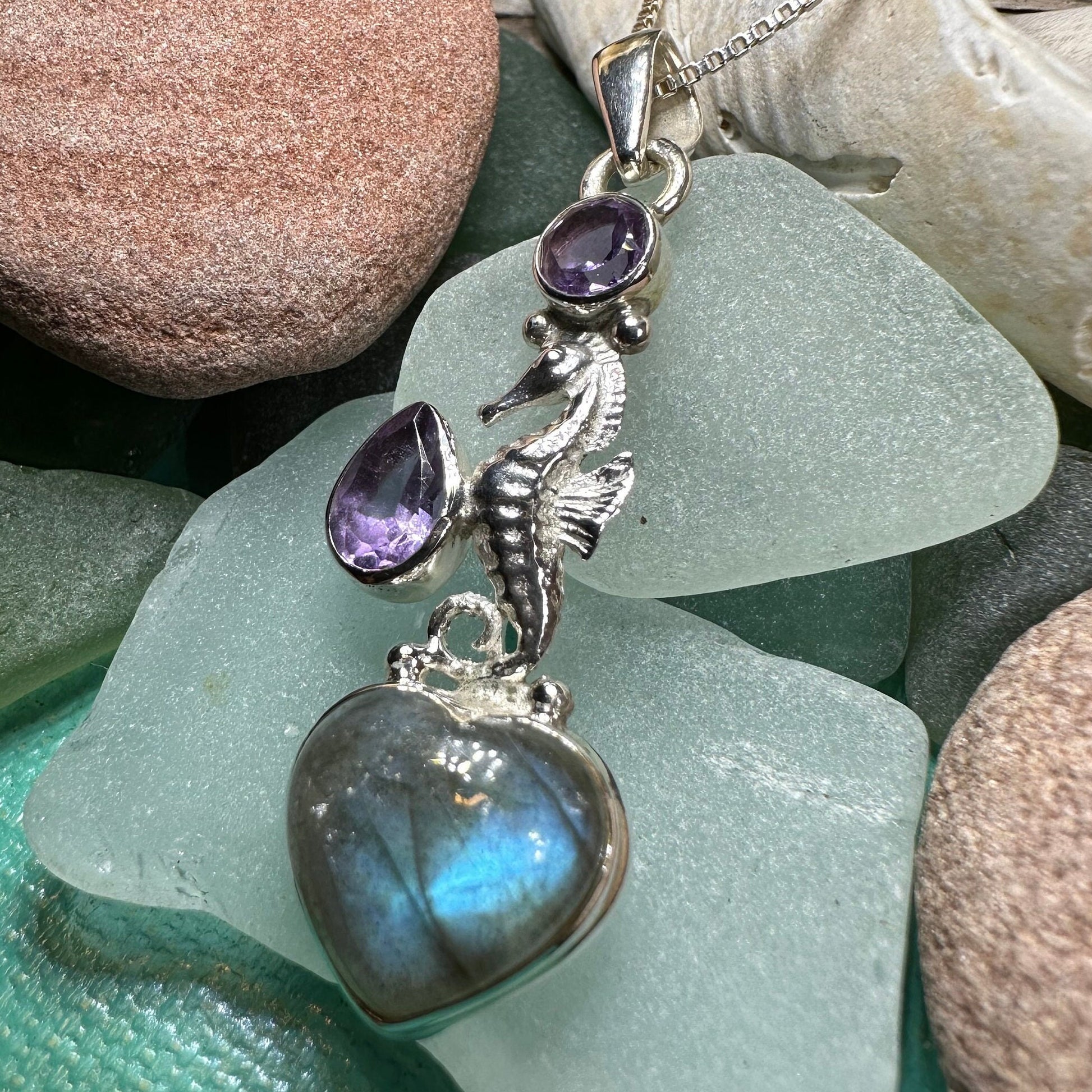 Seahorse Necklace, Sea Life Pendant, Labradorite Jewelry, Nautical Jewelry, Mom Gift, Anniversary Gift, Beach Lover Gift, Ocean Jewelry