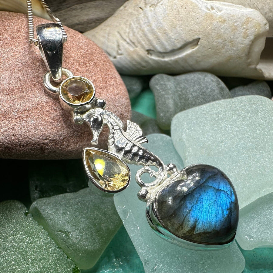 Seahorse Necklace, Sea Life Pendant, Labradorite Jewelry, Nautical Jewelry, Mom Gift, Anniversary Gift, Beach Lover Gift, Ocean Jewelry