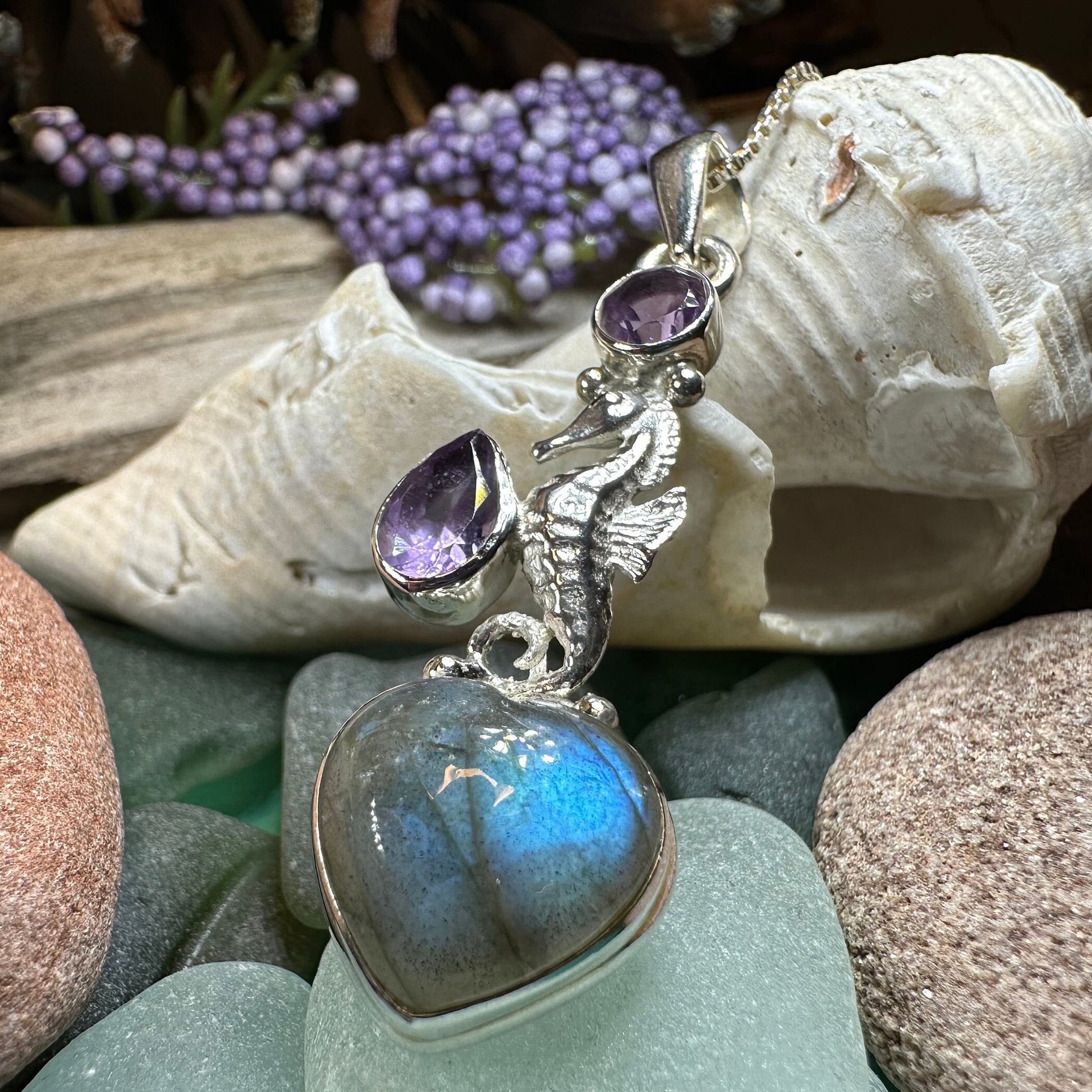 Seahorse Necklace, Sea Life Pendant, Labradorite Jewelry, Nautical Jewelry, Mom Gift, Anniversary Gift, Beach Lover Gift, Ocean Jewelry