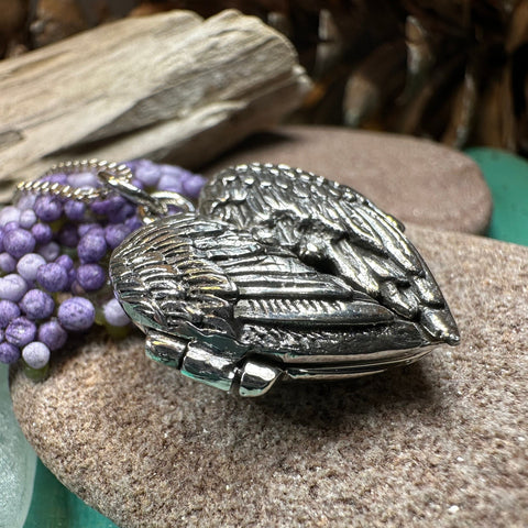Load image into Gallery viewer, Angel Wings Necklace, Celtic Locket, Spiritual Jewelry, Angel Necklace, Wings Necklace, Silver Bridal Jewelry, Memorial Jewelry, Mom Gift
