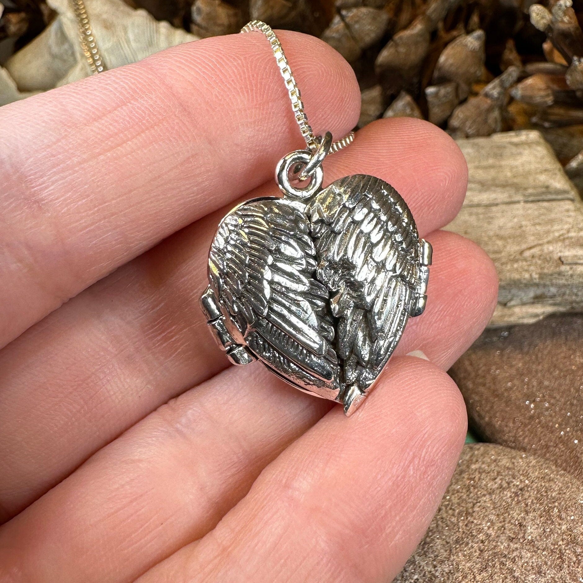 Angel Wings Necklace, Celtic Locket, Spiritual Jewelry, Angel Necklace, Wings Necklace, Silver Bridal Jewelry, Memorial Jewelry, Mom Gift