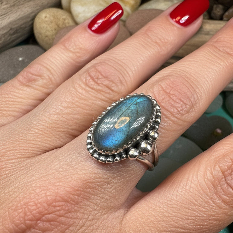 Celtic Mystic Ring, Blue Labradorite Jewelry, Statement Ring, Celestial Jewelry, Celtic Jewelry, Anniversary Gift, Wiccan Jewelry, Wife Gift