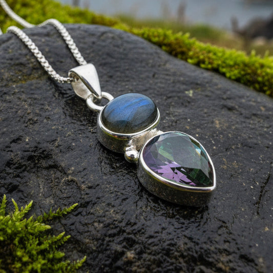 Celtic Necklace, Mystic Topaz Pendant, Labradorite Jewelry, Rainbow Topaz, Statement Pendant, Anniversary Gift, Wiccan Pendant, Mom Gift