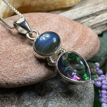Load image into Gallery viewer, Celtic Necklace, Mystic Topaz Pendant, Labradorite Jewelry, Rainbow Topaz, Statement Pendant, Anniversary Gift, Wiccan Pendant, Mom Gift
