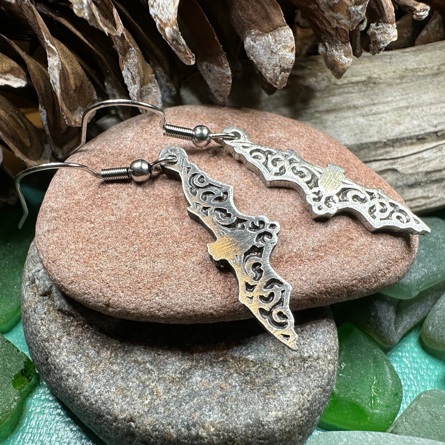 Gothic Bat Earrings, Celtic Jewelry, Pewter Bat Earrings, Victorian Earrings, Friendship Gift, Halloween Gift, Witch Jewelry, EA Poe Gift