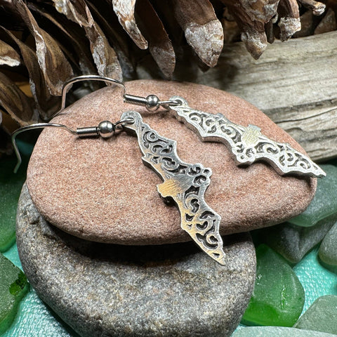 Load image into Gallery viewer, Gothic Bat Earrings, Celtic Jewelry, Pewter Bat Earrings, Victorian Earrings, Friendship Gift, Halloween Gift, Witch Jewelry, EA Poe Gift
