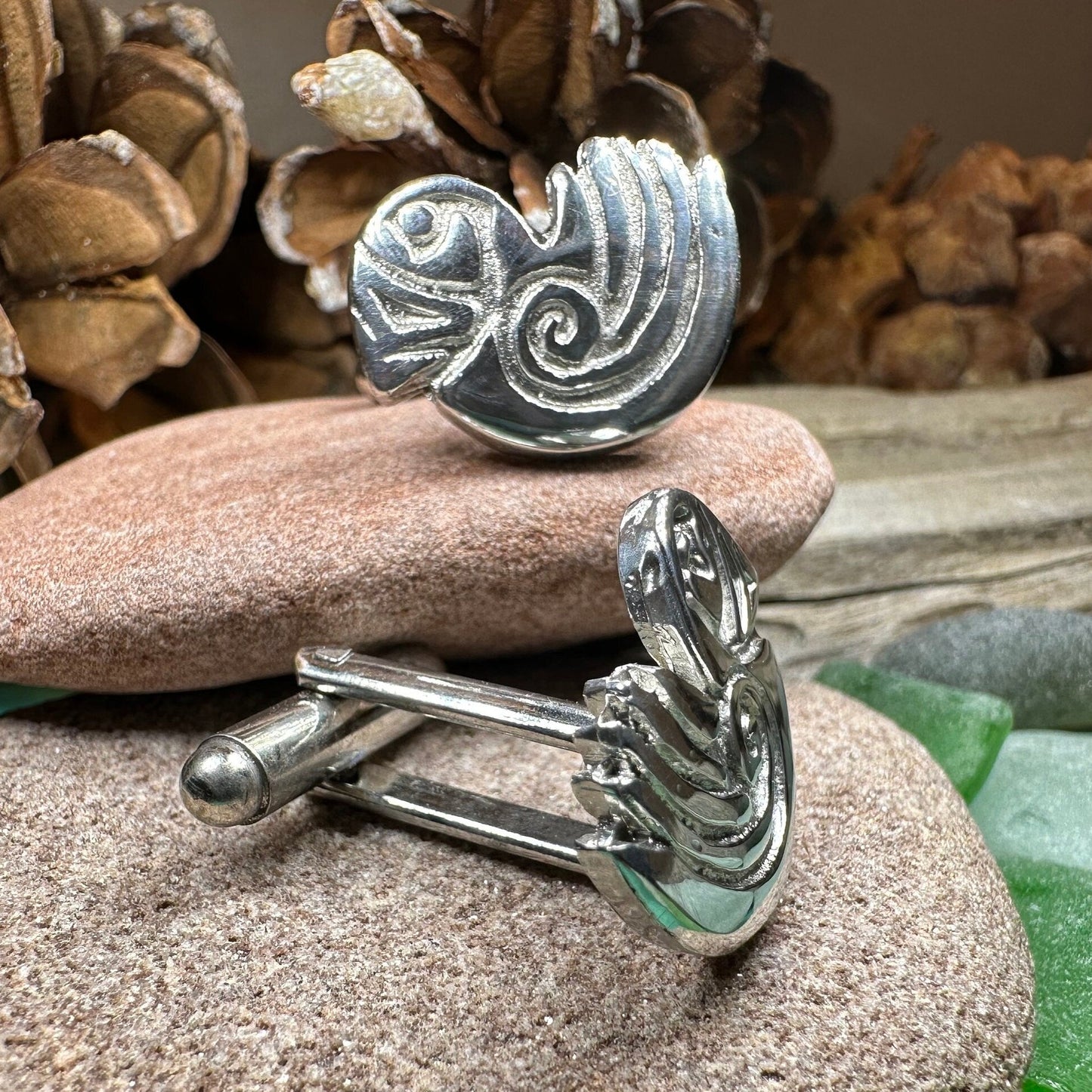 Puffin Cuff Links, Scotland Jewelry, Pewter Cufflinks, Men's Celtic Jewelry, Bird Jewelry, Girlfriend Gift, Anniversary Gift, Scottish Gift