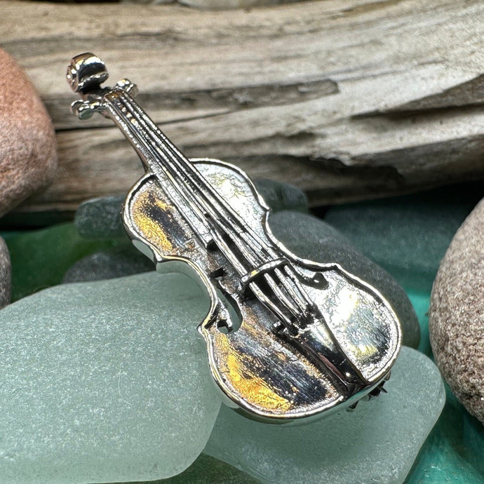 Irish Fiddle Celtic Brooch, Celtic Music Pin, Violin Jewelry, Musician Gift, Silver Violin, Orchestra, Music Teacher Gift, Orchestra Jewelry