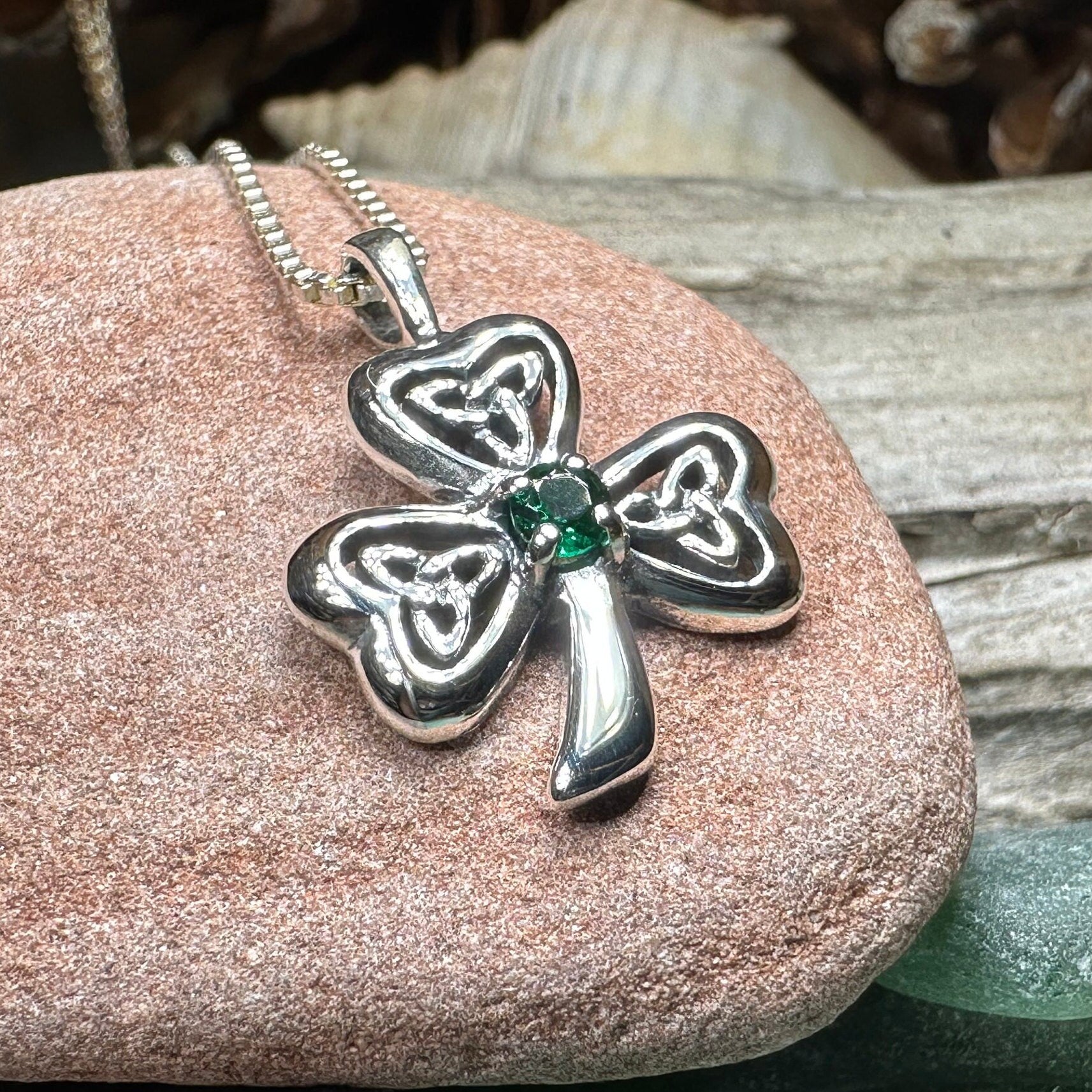 Shamrock Necklace, Clover Pendant, Irish Necklace, Irish Gift, Anniversary Gift, Emerald Ireland Jewelry, Friendship Gift, Celtic Necklace