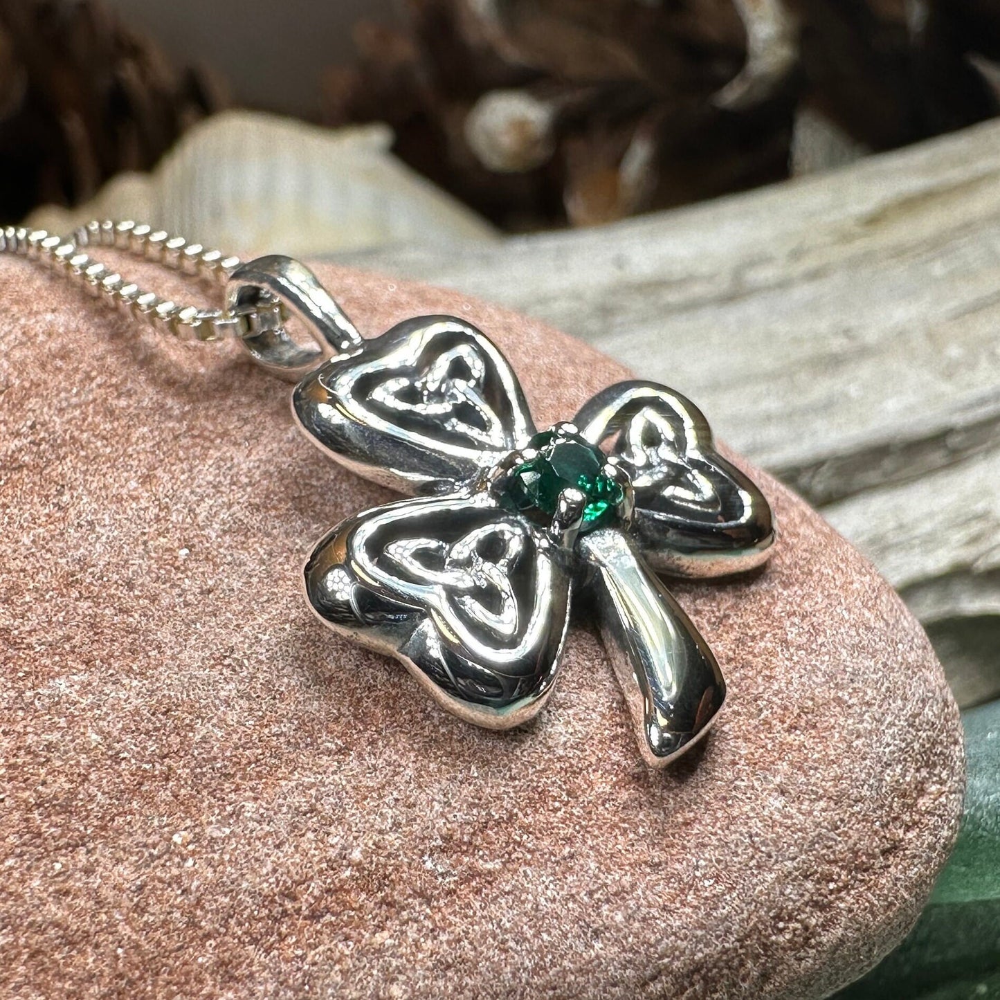 Shamrock Necklace, Clover Pendant, Irish Necklace, Irish Gift, Anniversary Gift, Emerald Ireland Jewelry, Friendship Gift, Celtic Necklace
