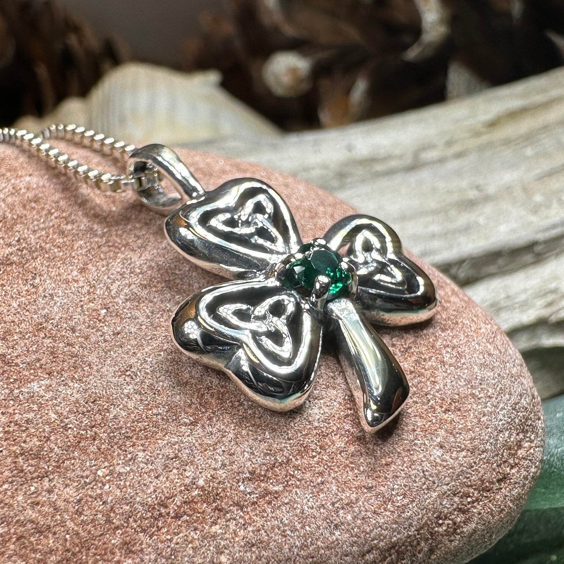 Shamrock Necklace, Clover Pendant, Irish Necklace, Irish Gift, Anniversary Gift, Emerald Ireland Jewelry, Friendship Gift, Celtic Necklace